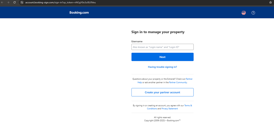 Booking.com fake login page