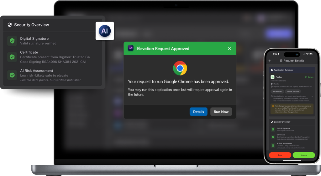 Evo Security End User Elevation dashboard
