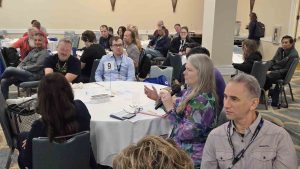 Heather Noggle from the audience at Irvine cybersecurity conference